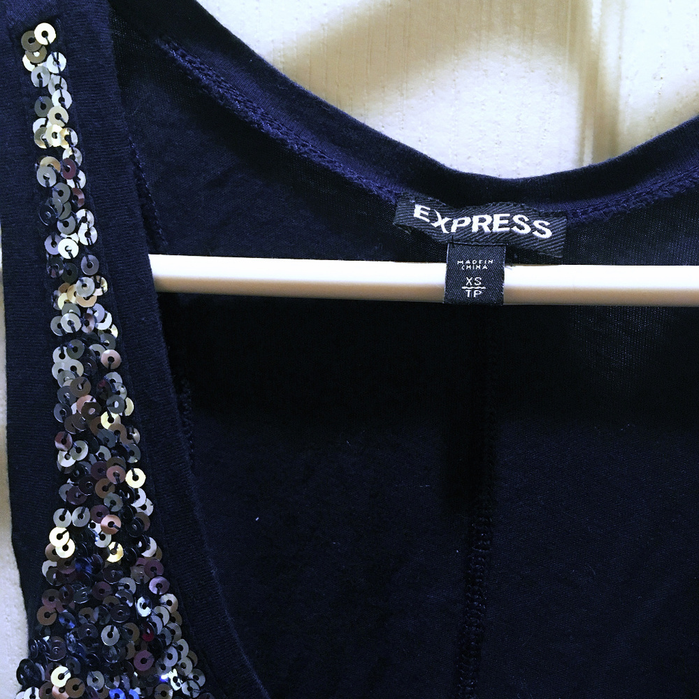 Express Navy Blue Sequin Tank Top Size X Small - Picture 7 of 8